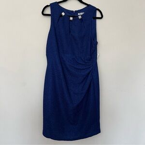 New Eliza J Metallic Shimmer Blue Sheath Dress With Cut Outs Size 14